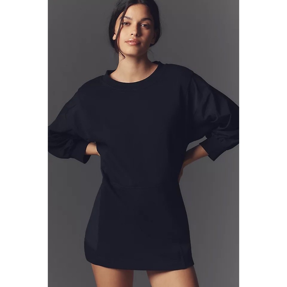 Daily Practice Anthropologie Black Puff Sleeve Sweatshirt Mini Dress XS